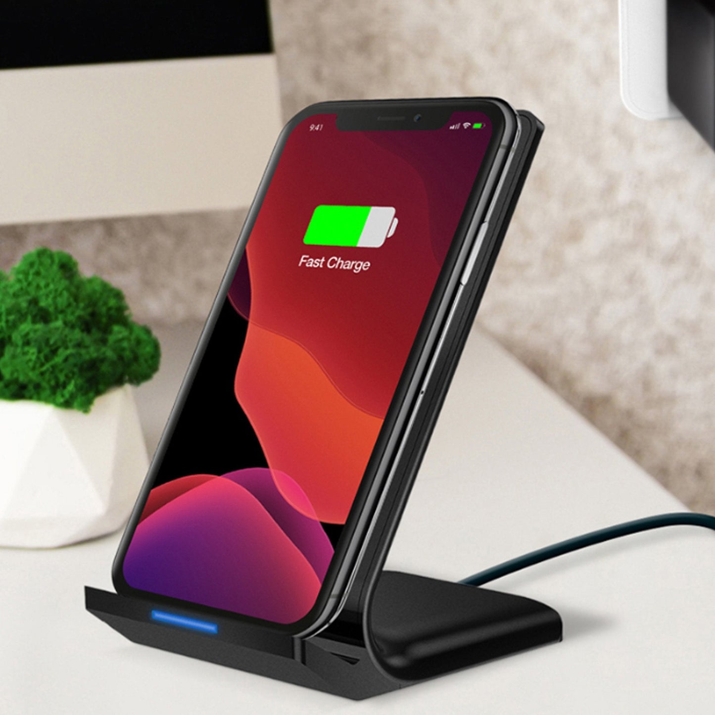 HyperGear 10W Black Dual Coil Wireless Fast Charging Stand w/ Fast Charge Wall Charger