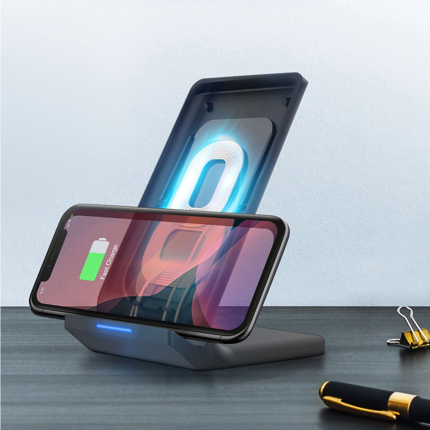 HyperGear 10W Black Dual Coil Wireless Fast Charging Stand w/ Fast Charge Wall Charger