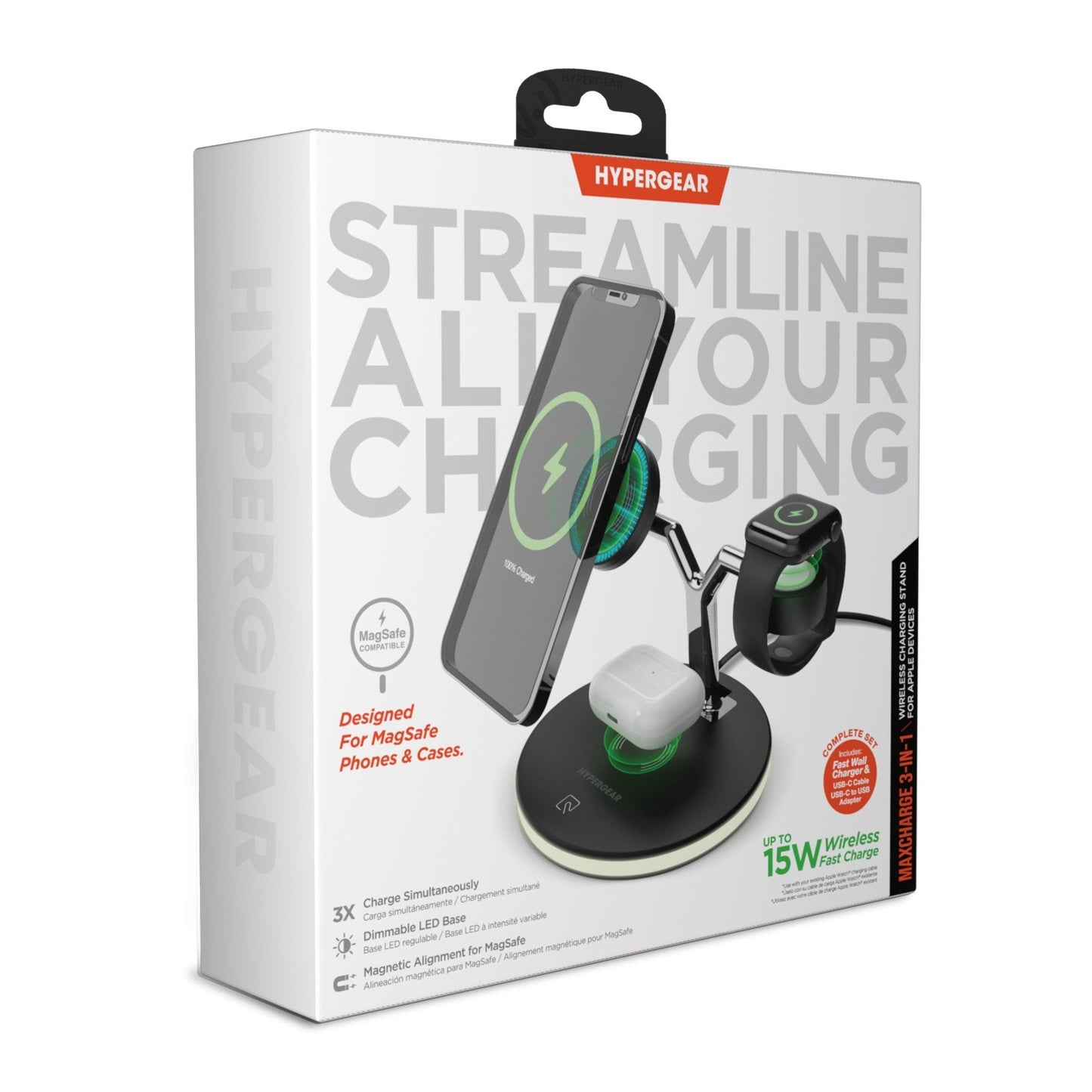 HyperGear 26W MaxCharge 3-in-1 Wireless Charging Stand Compatible with MagSafe - Black