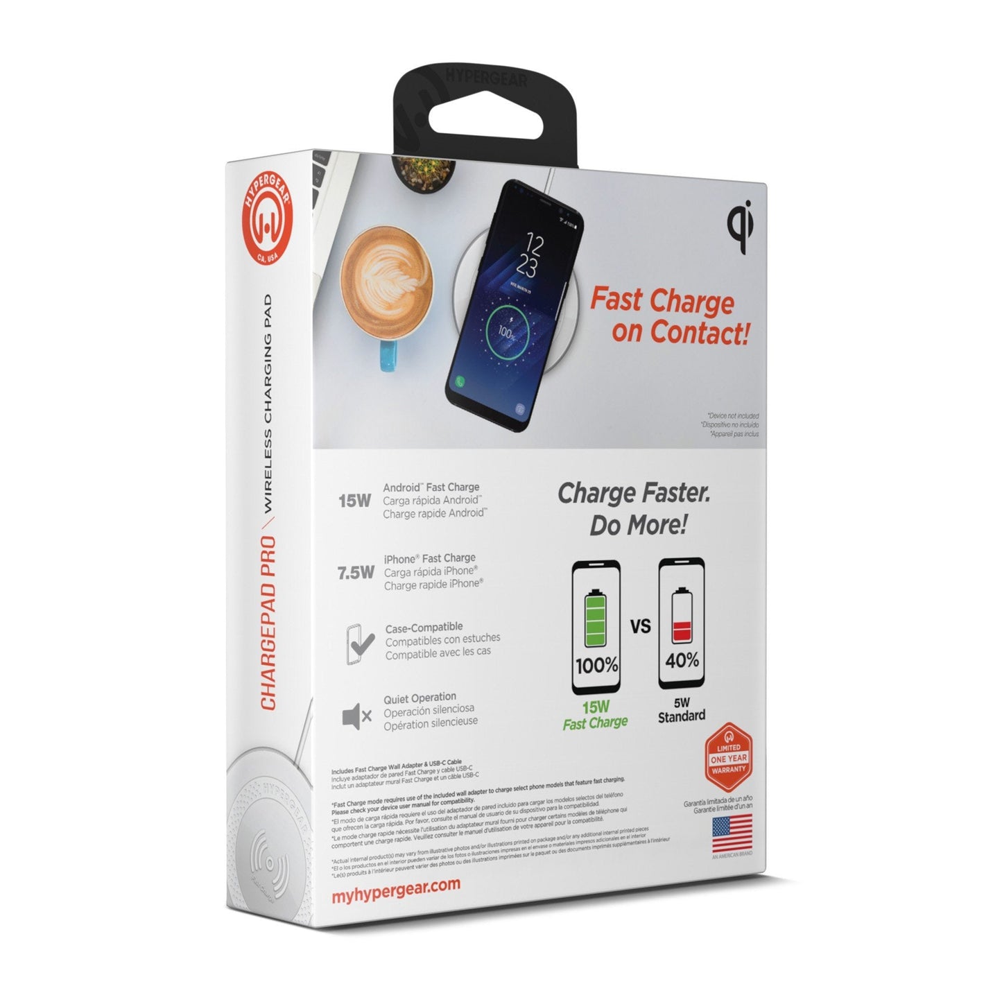 HyperGear 15W White ChargePad Pro Wireless Fast Charger w/ USB-C Adapter