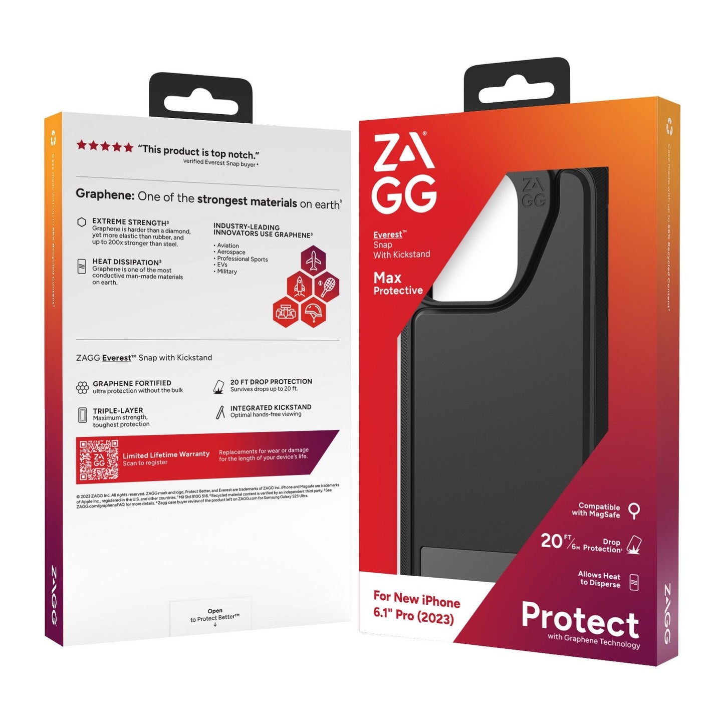 iPhone 15 Pro ZAGG/GEAR4 Graphene Everest Snap Kickstand Case - Black