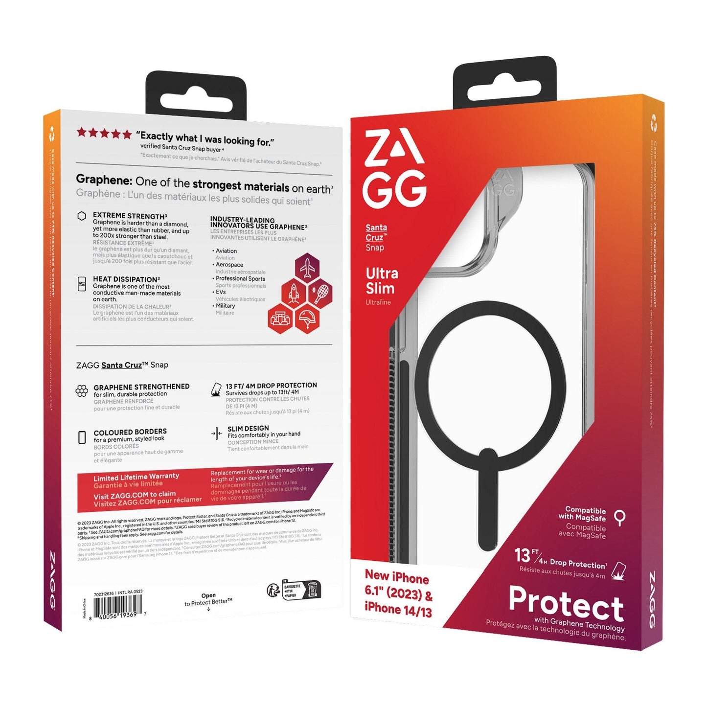 iPhone 15/14/13 ZAGG/GEAR4 Graphene Santa Cruz Snap Case - Black