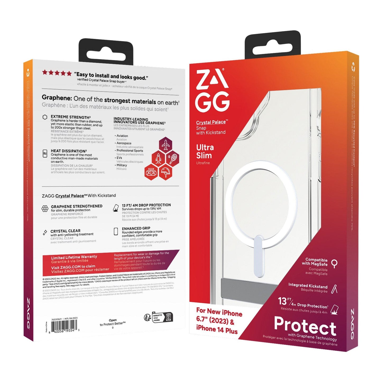 iPhone 15 Plus/14 Plus ZAGG/GEAR4 Graphene Crystal Palace Snap Kickstand Case - Clear