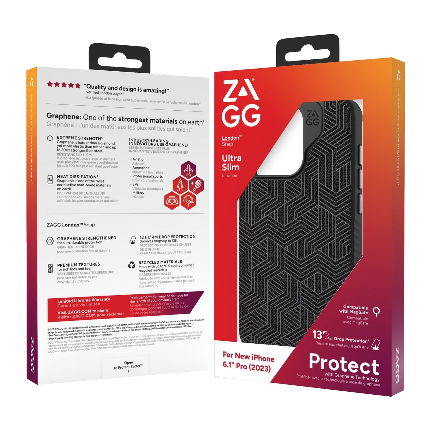 iPhone 15 Pro ZAGG/GEAR4 Graphene London Snap Case - Black Geo
