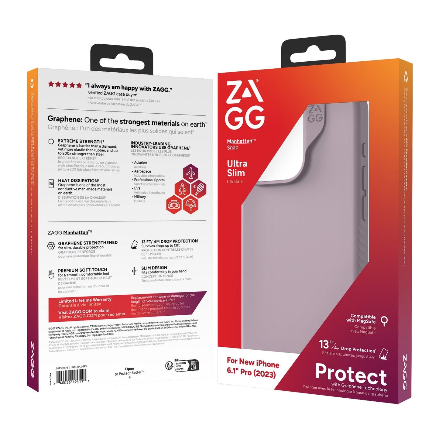 iPhone 15 Pro ZAGG/GEAR4 Graphene Manhattan Snap Case - Lavender