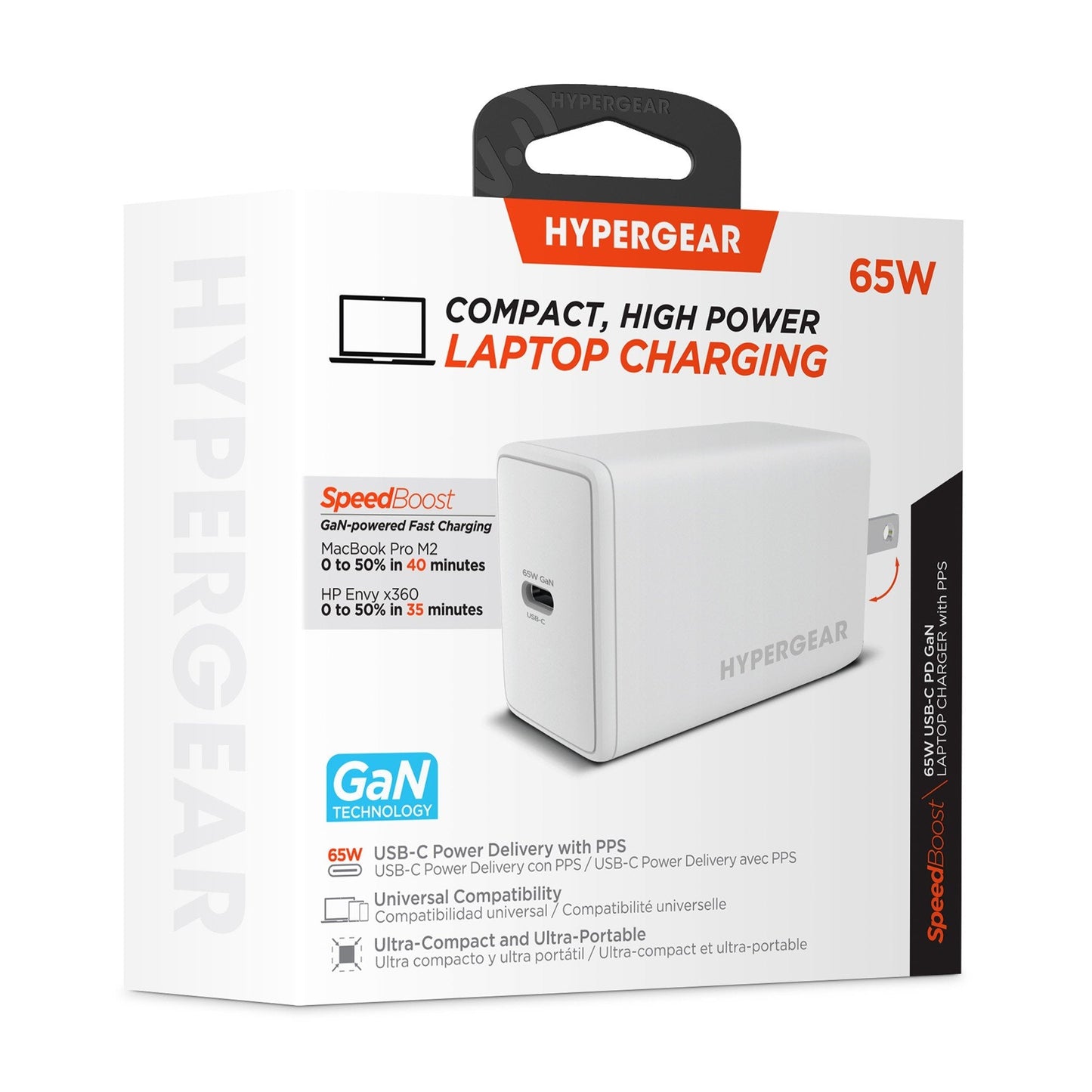 HyperGear 65W SpeedBoost GaN USB-C PD Wall Charger with PPS - White