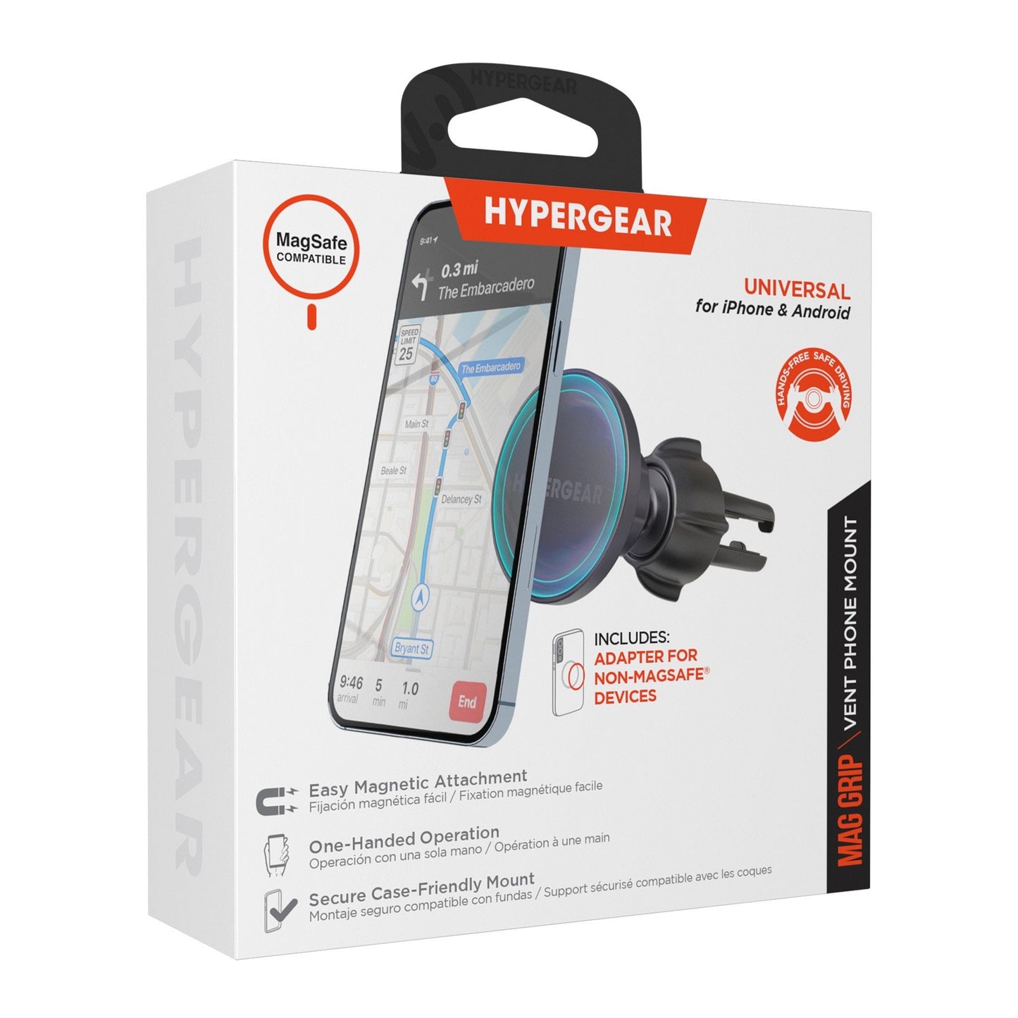 HyperGear MagGrip Vehicle Vent Mount Compatible w/MagSafe - includes ring adapters