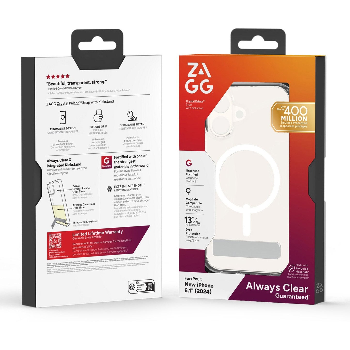 iPhone 16 ZAGG Graphene Crystal Palace Snap Kickstand Case - Clear