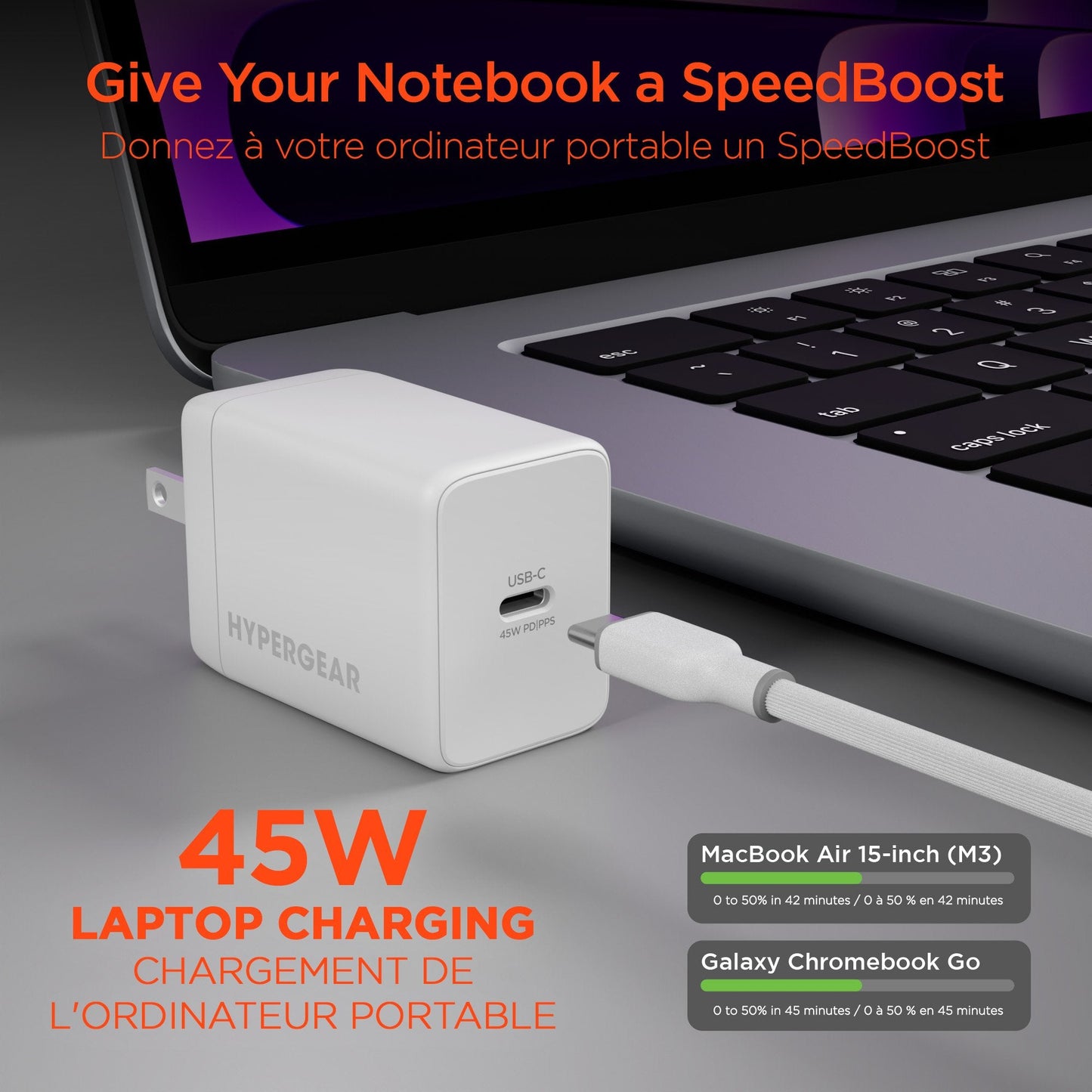 Hypergear 45W PD SpeedBoost Single Port USB-C wall Charger - White
