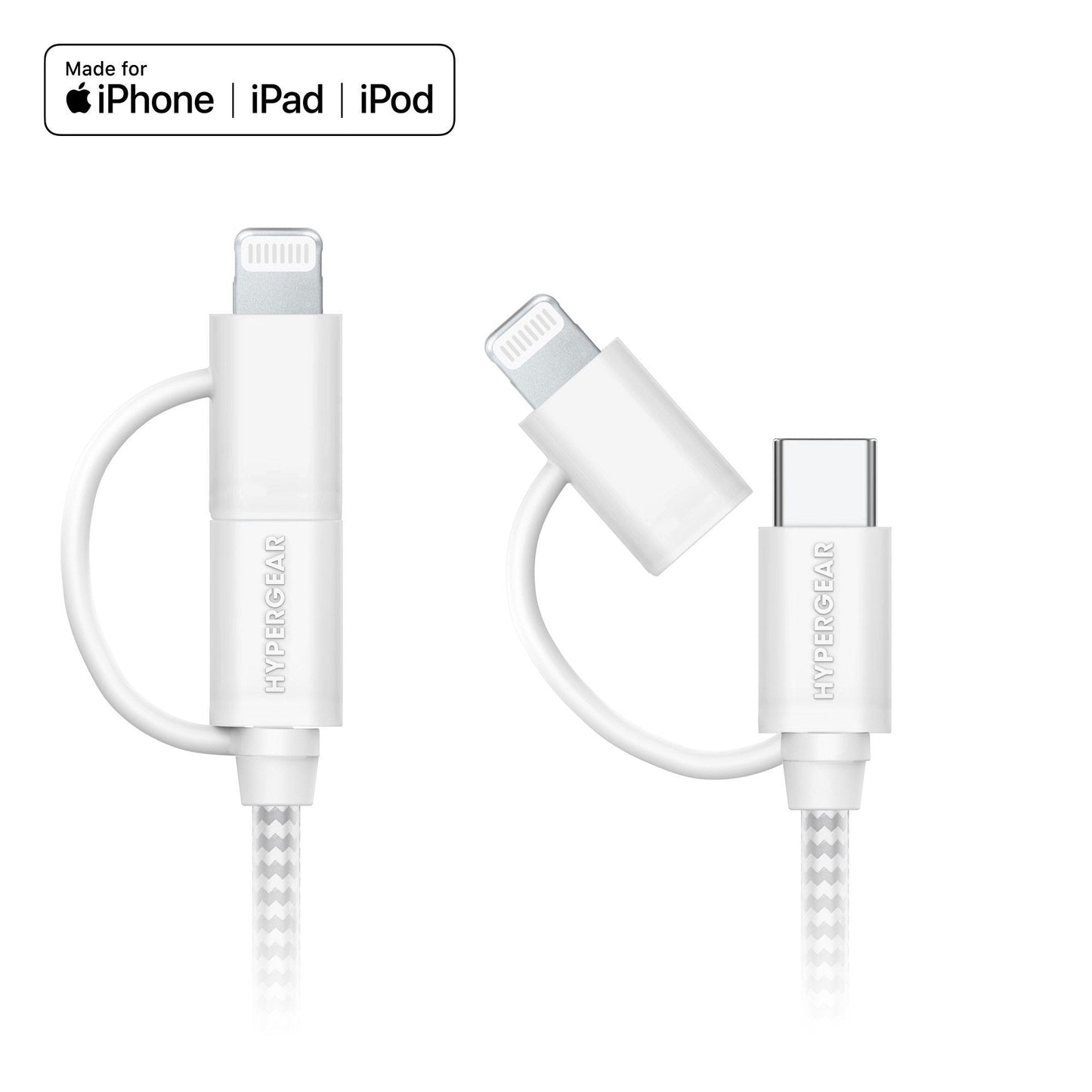 HyperGear 1 ft. 30cm 2-in-1 USB-C to USB-C + USB-C to Lightning Braided Charge and Sync Cable