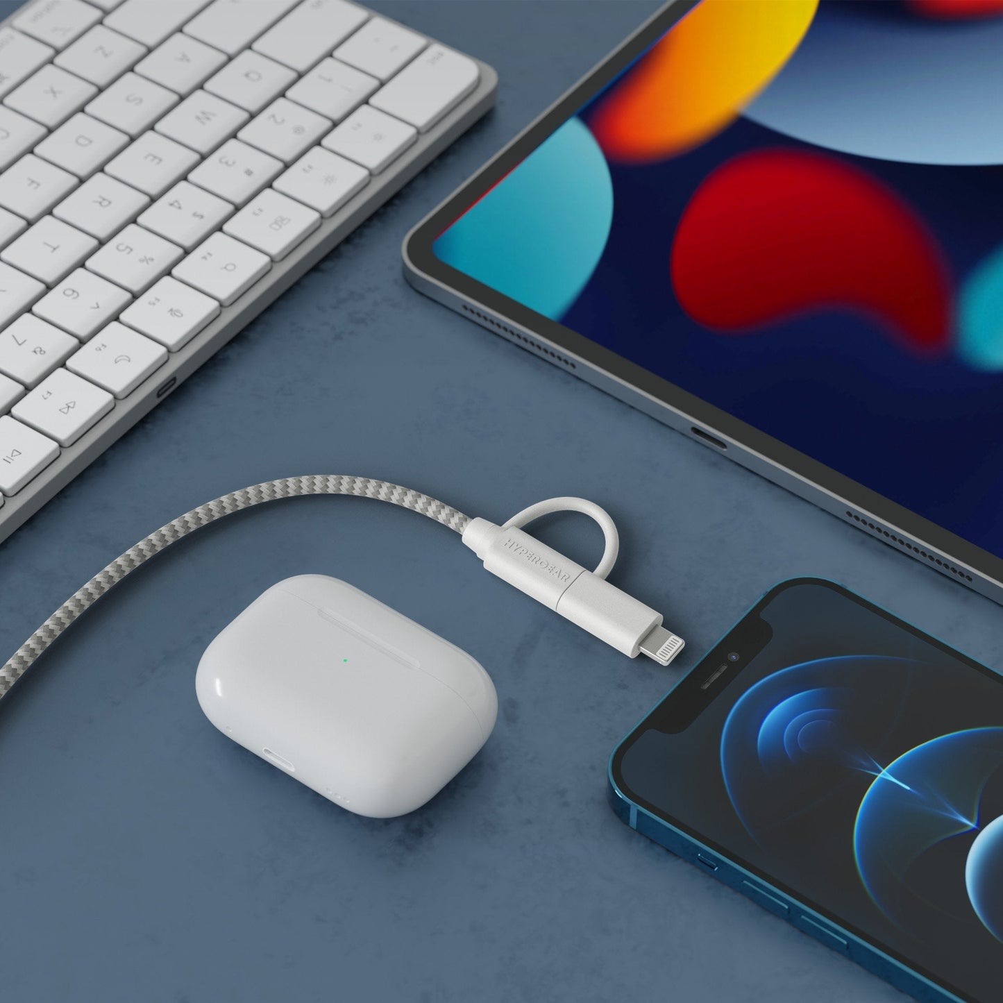 HyperGear 1 ft. 30cm 2-in-1 USB-C to USB-C + USB-C to Lightning Braided Charge and Sync Cable