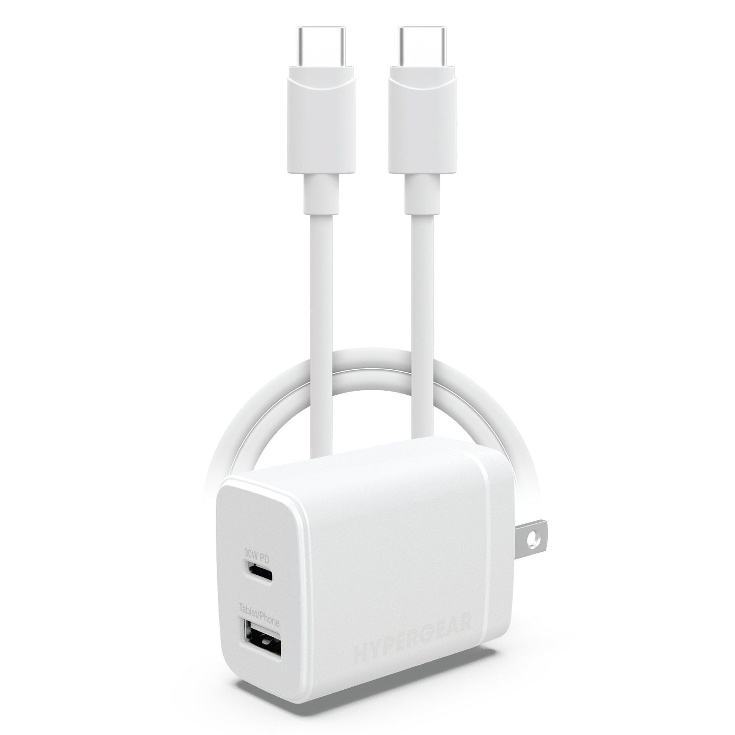 HyperGear 30W Dual Port USB-C + USB-A Wall Charger Travel Hub - White