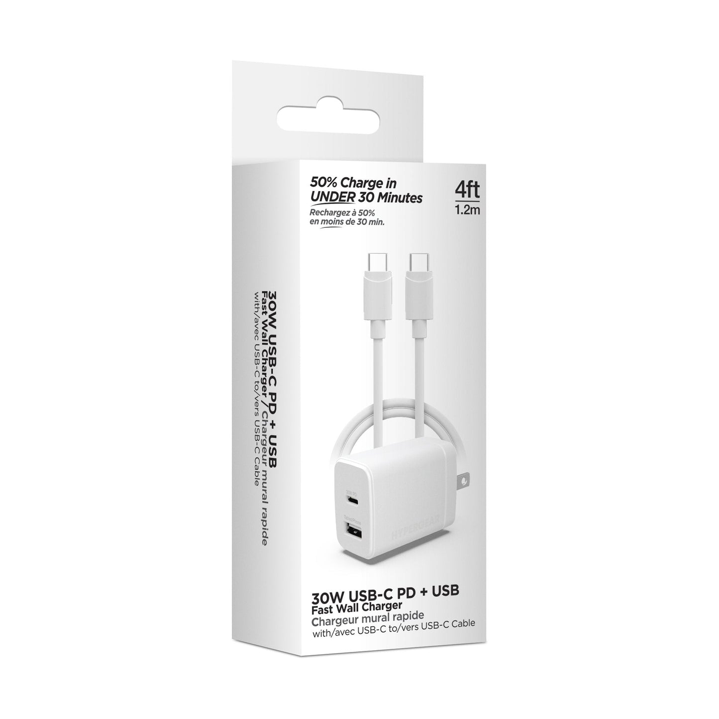 HyperGear 30W Dual Port USB-C + USB-A Wall Charger Travel Hub - White