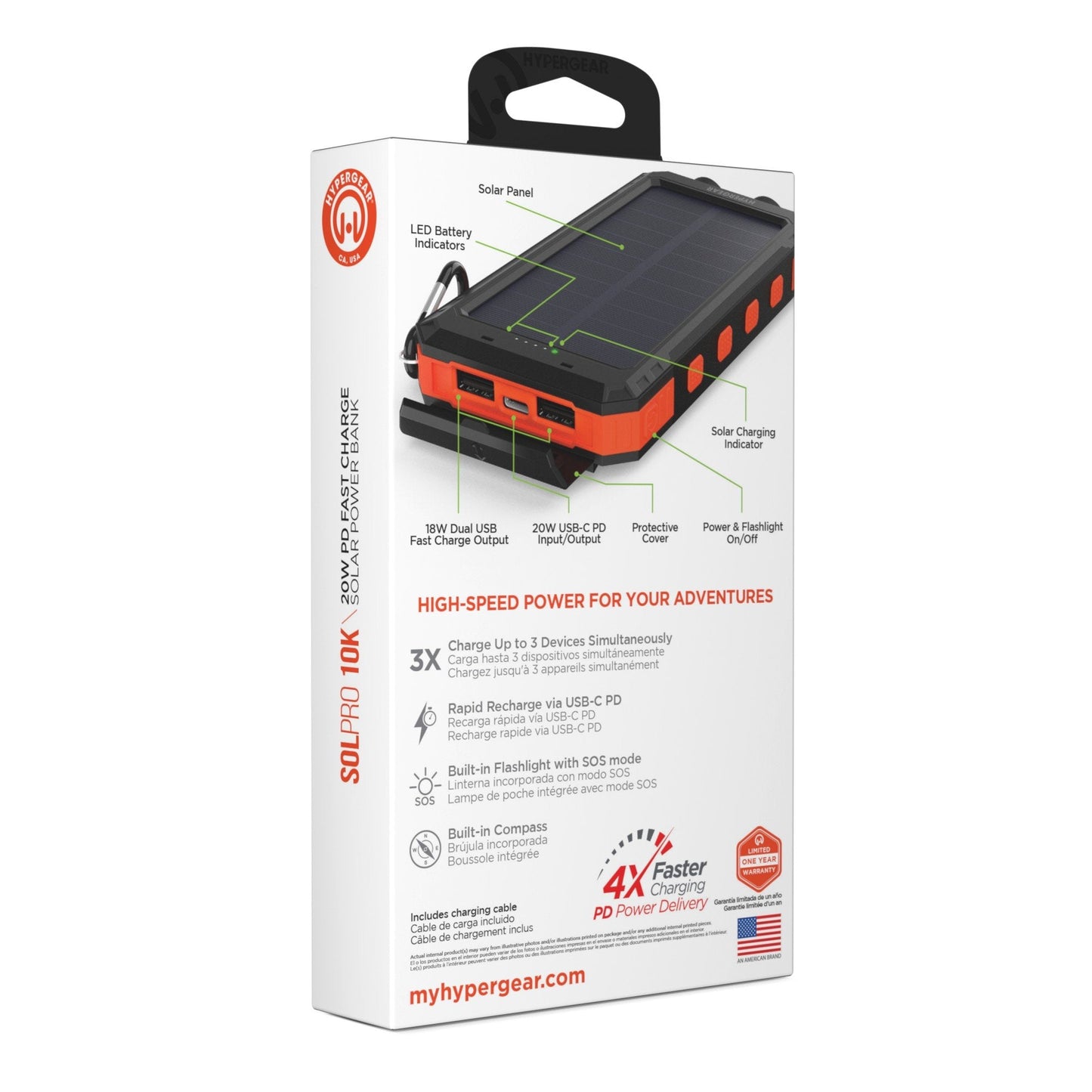 Hypergear 10000mAh SolPro 20W Solar Rugged IPX5 Power Bank w/ Compass + Flashlight