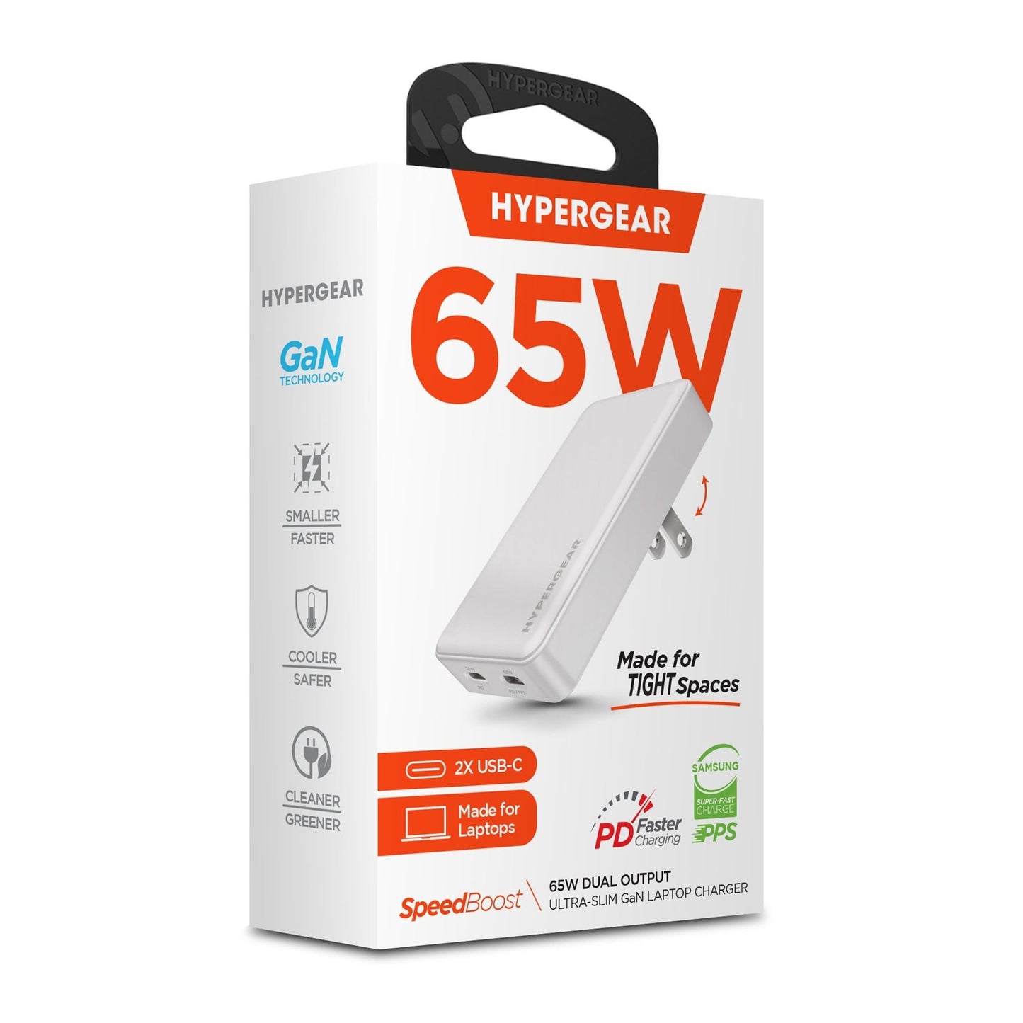 HyperGear 65W Ultra-Slim Dual Port USB-C Wall Travel Charger w/ Folding Prongs