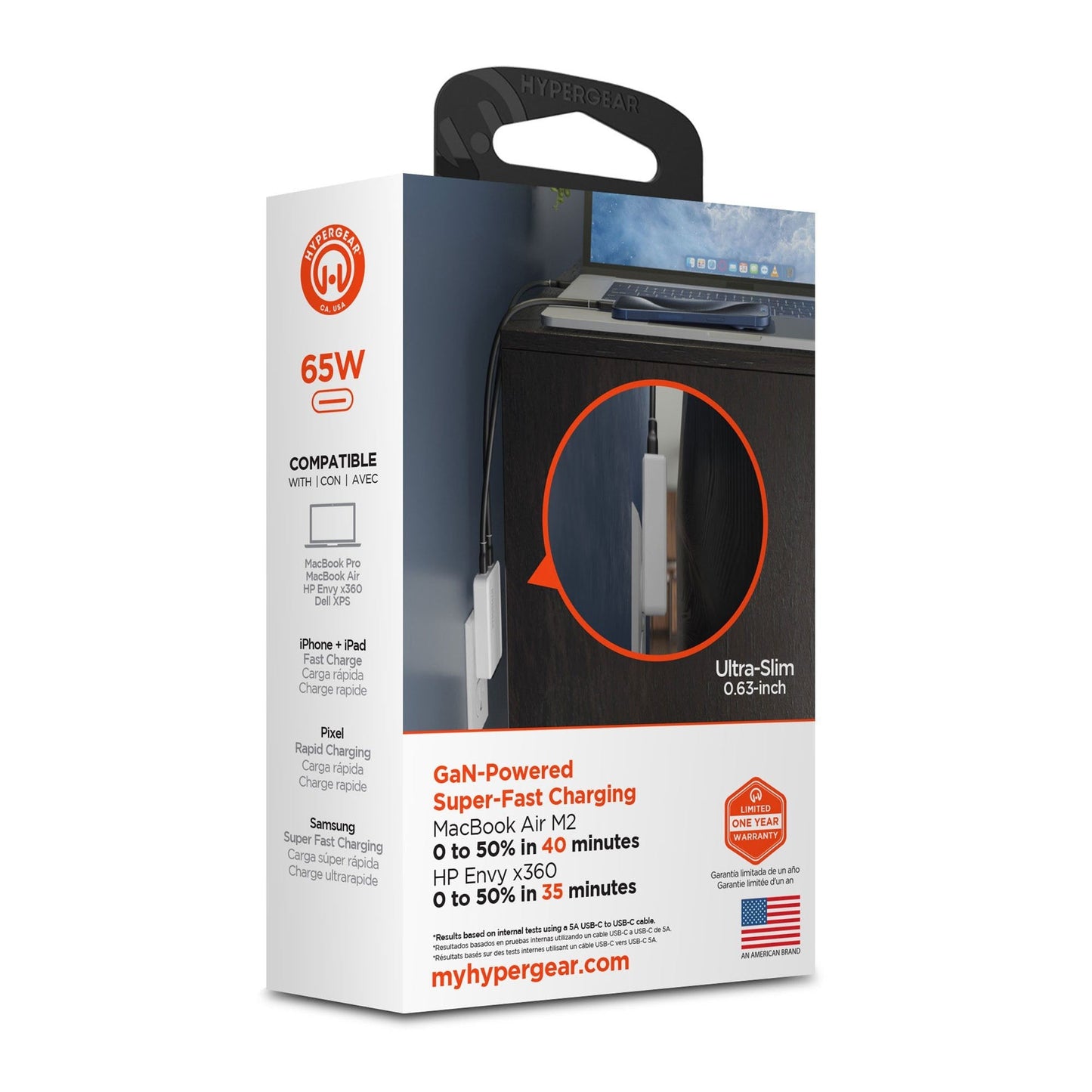 HyperGear 65W Ultra-Slim Dual Port USB-C Wall Travel Charger w/ Folding Prongs
