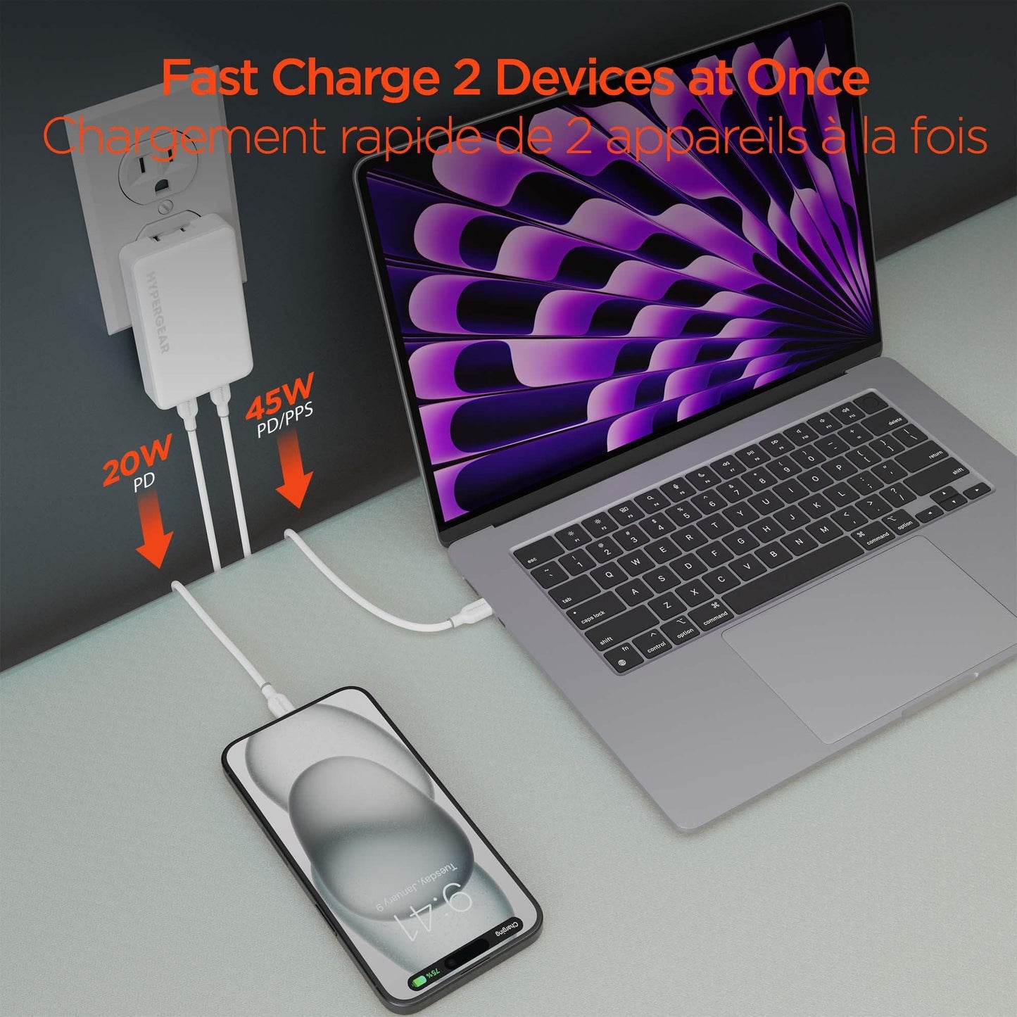 HyperGear 65W Ultra-Slim Dual Port USB-C Wall Travel Charger w/ Folding Prongs