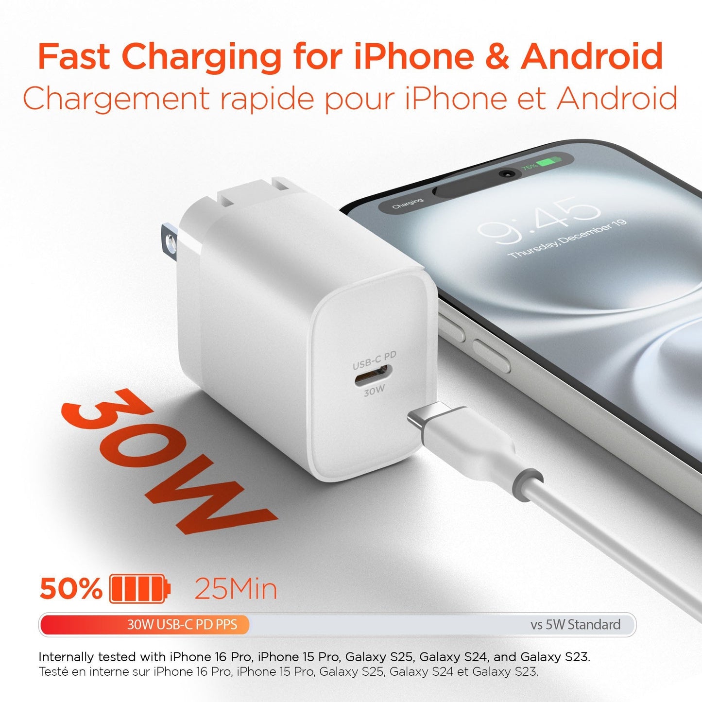 Hypergear 30W USB-C PD Wall Charger Hub w/LED - White