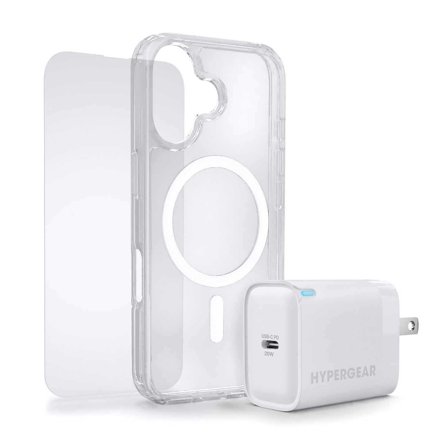 iPhone 16 HyperGear Accessory Bundle - 20W Hub, Glass, Case w/ Magsafe