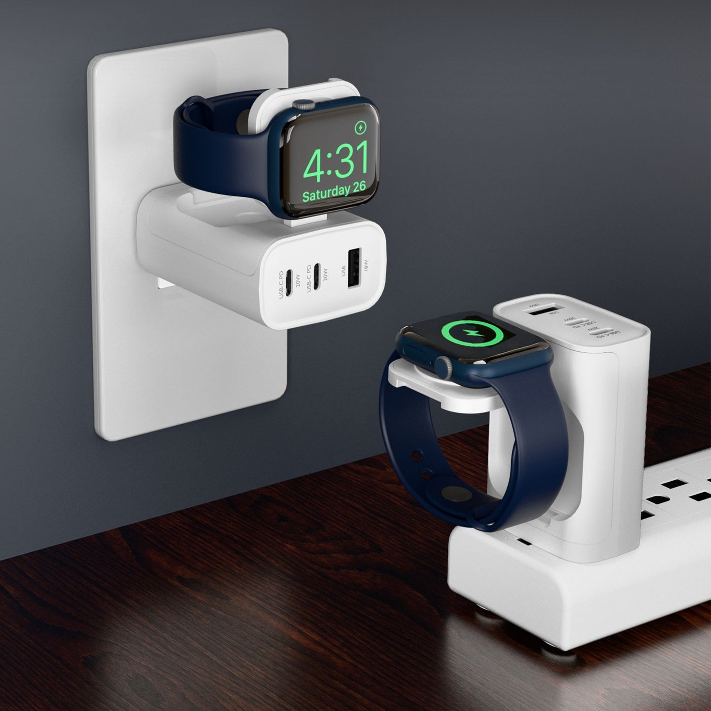 HyperGear 43W Multi-Port Hub w/Apple Watch Charger - White