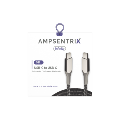 6 ft USB Type C To USB Type C Cable (AmpSentrix) (Infinity) (Silver)