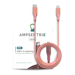 6 ft Non-MFI USB Type C To Lightning Cable (AmpSentrix) (Infinity) (Pink)