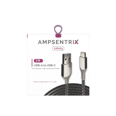 3 ft USB Type C To USB Type A Cable (AmpSentrix) (Infinity) (Silver)