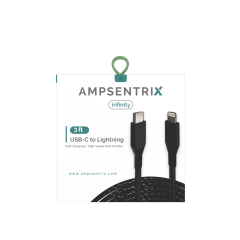 3 ft Non-MFI Lightning To USB Type C Cable (AmpSentrix) (Infinity) (Black)