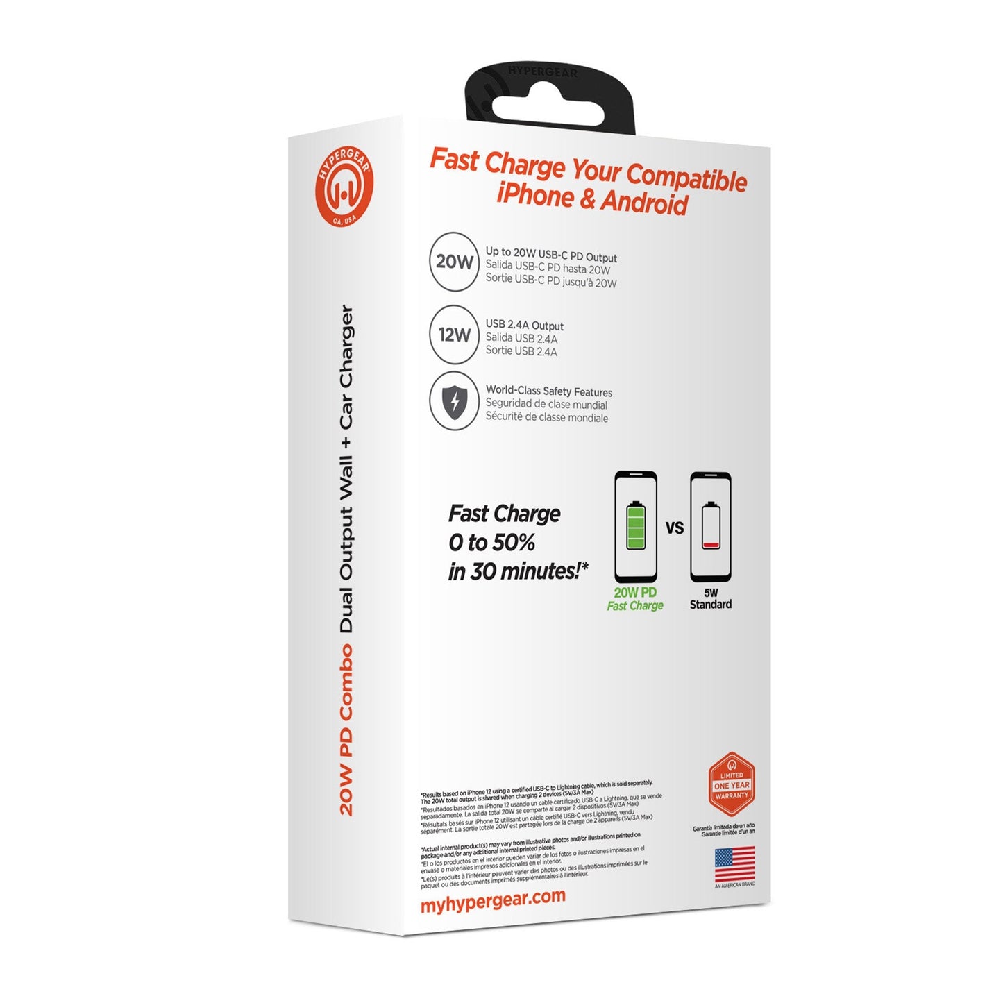 HyperGear 20W White Dual Port USB-A + USB-C CLA + Wall Charger Bundle Pack