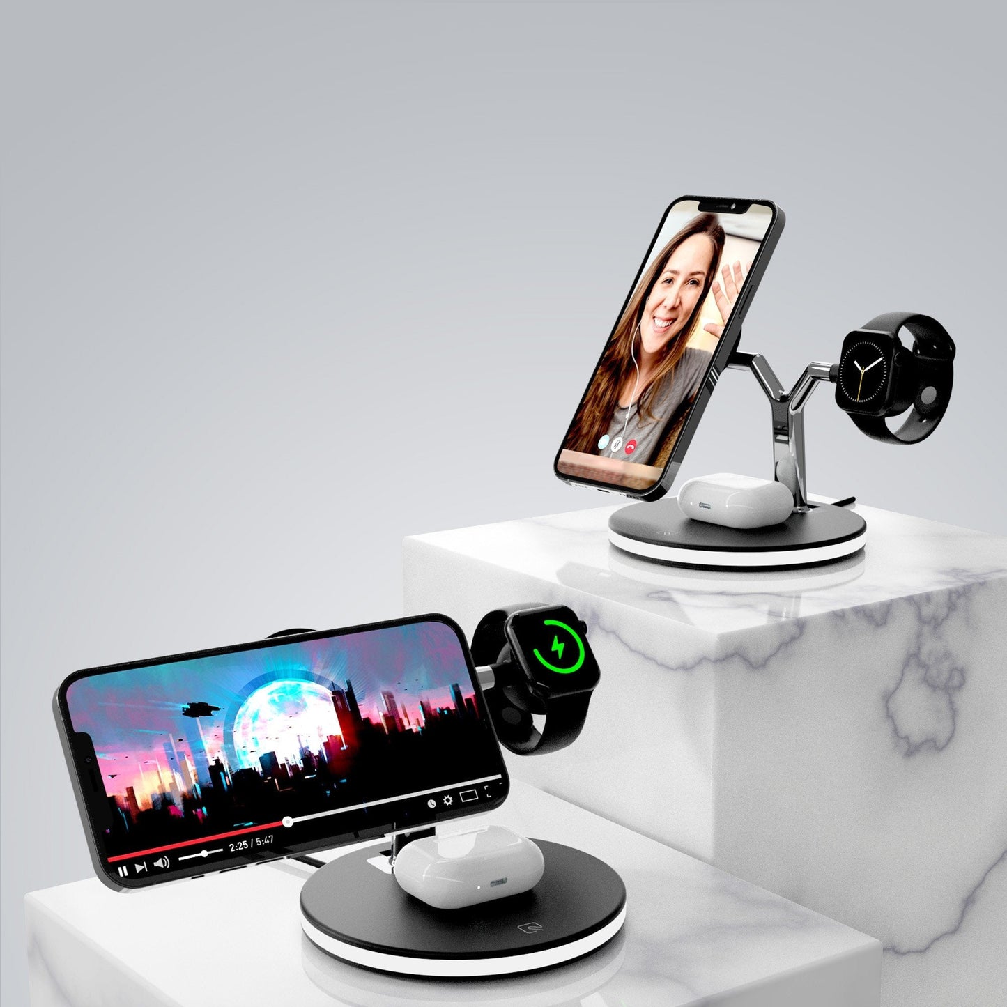 HyperGear 26W MaxCharge 3-in-1 Wireless Charging Stand Compatible with MagSafe - Black