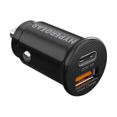 HyperGear mini 20W USB-C PD + 18W USB Fast Car Charger - Black