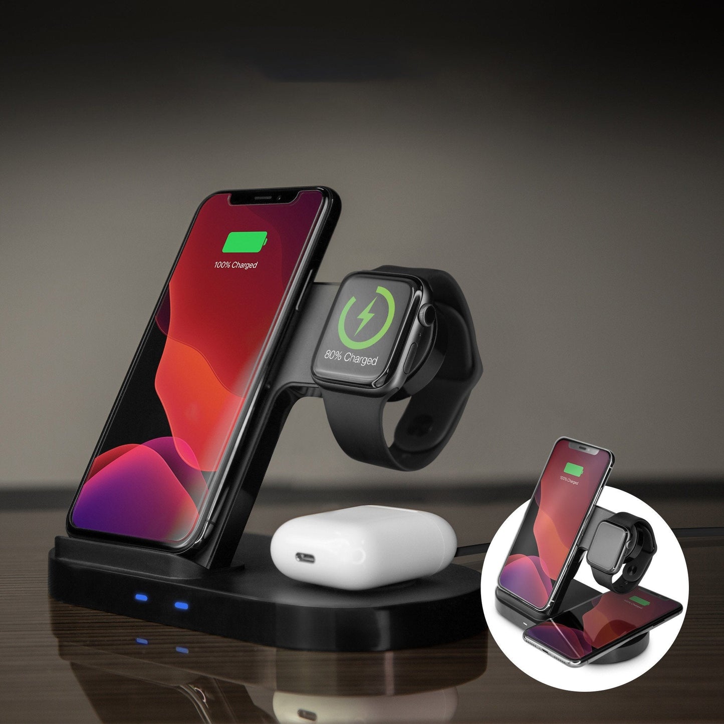 Hypergear 20W Black 3-in-1 Wireless Charging Dock for Phone, Watch + Wireless Headphones