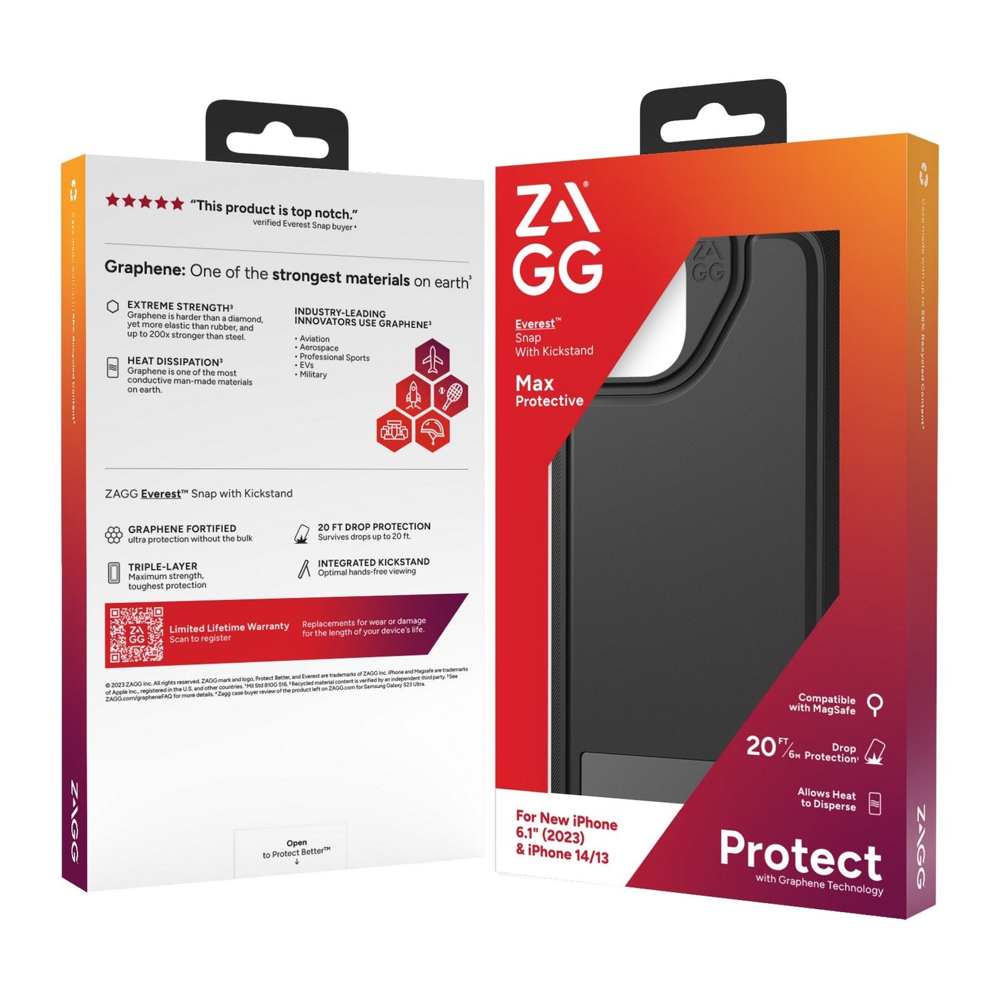 iPhone 15/14/13 ZAGG/GEAR4 Graphene Everest Snap Kickstand Case - Black
