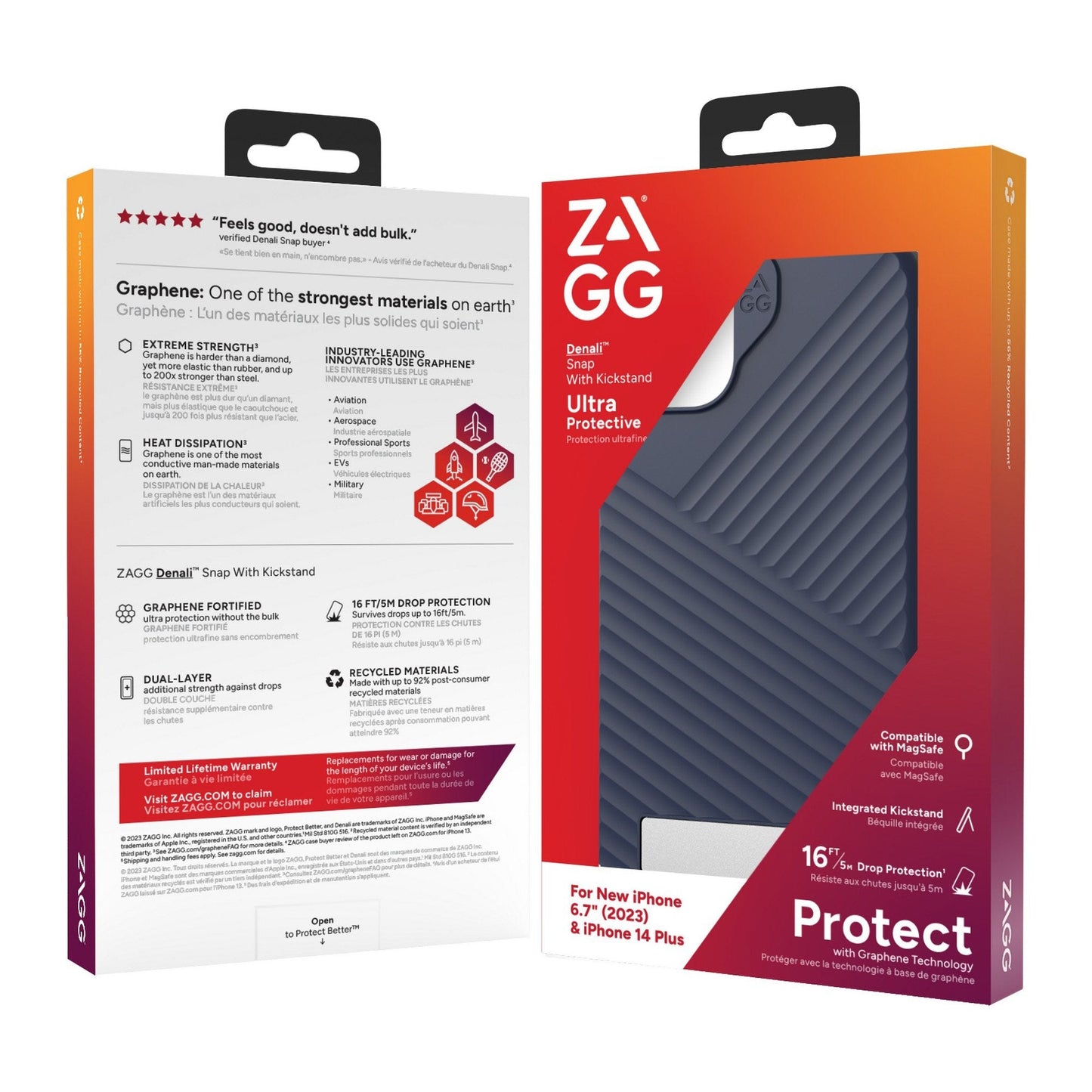 iPhone 15 Plus/14 Plus ZAGG/GEAR4 Graphene Denali Snap Kickstand Case - Navy