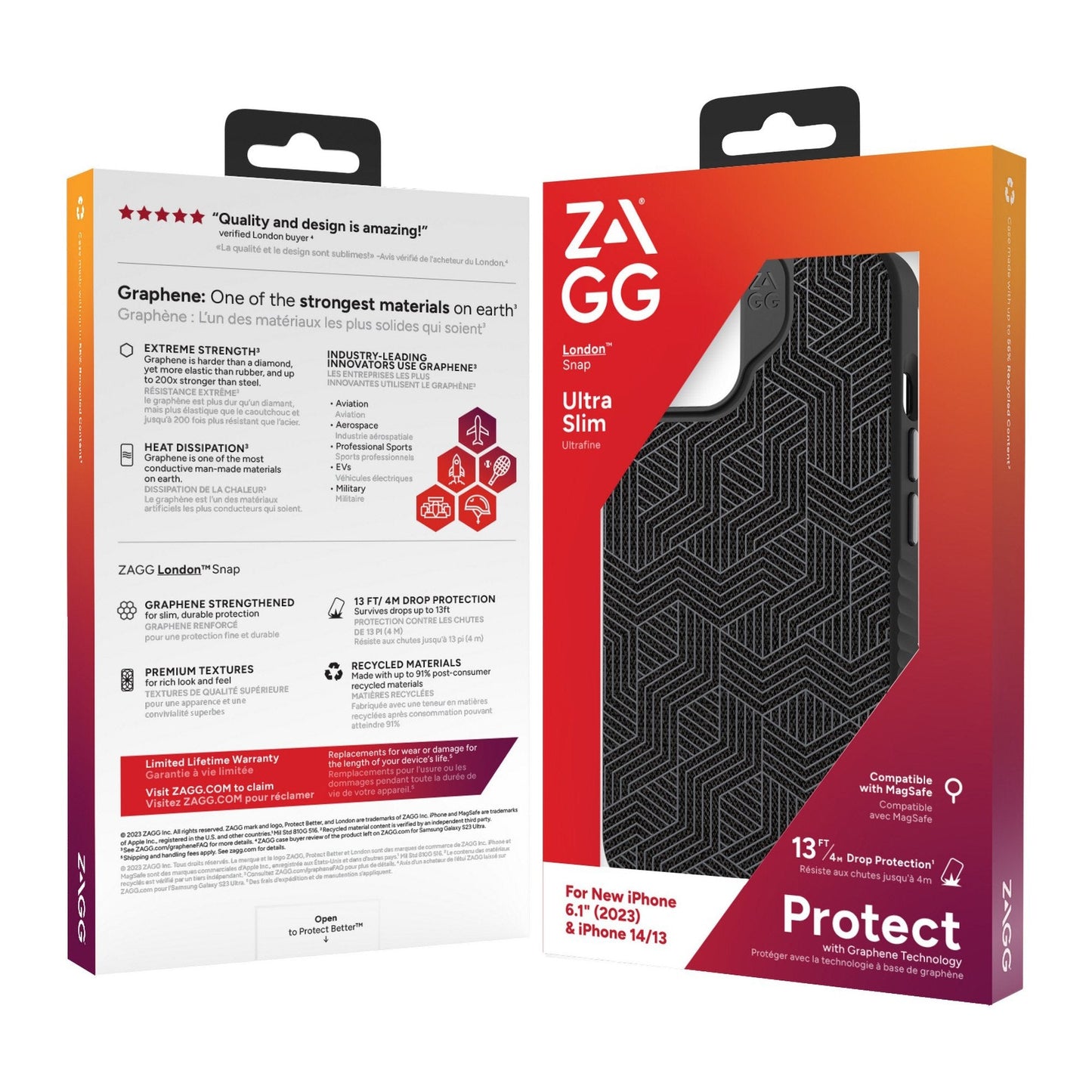 iPhone 15/14/13 ZAGG/GEAR4 Graphene London Snap Case - Black Geo