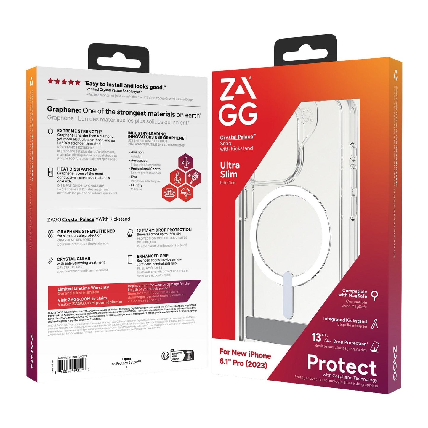 iPhone 15 Pro ZAGG/GEAR4 Graphene Crystal Palace Snap Kickstand Case - Clear