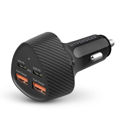 HyperGear SpeedBoost 50W Dual USB-C + Dual USB-A CLA Fast Charge Car Charger - Black