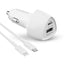HyperGear SpeedBoost 25W USB-C PD + 12W USB Fast CLA Car Charger w/ PPS 4ft Lightning Cable - White