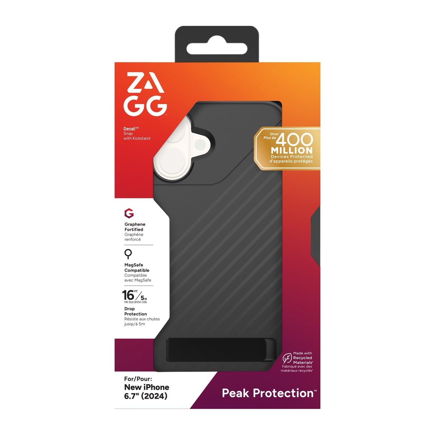 iPhone 16 Plus ZAGG Graphene Denali Snap Kickstand Case - Black