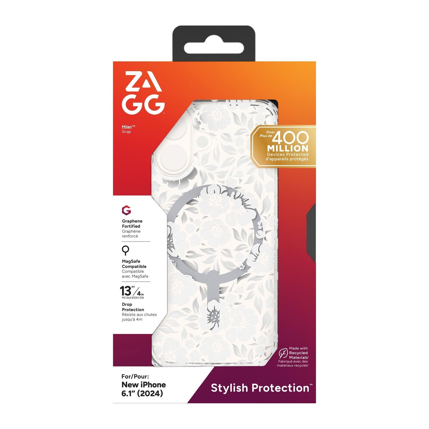 iPhone 16 ZAGG Graphene Milan Snap Case - Floral White