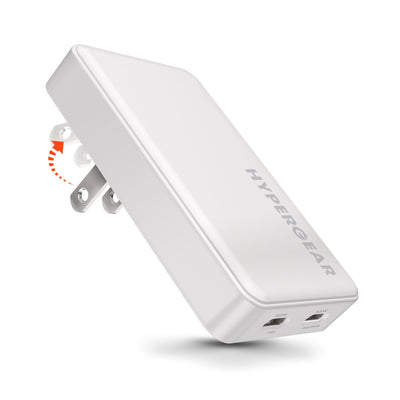 HyperGear 65W Ultra-Slim Dual Port USB-C Wall Travel Charger w/ Folding Prongs