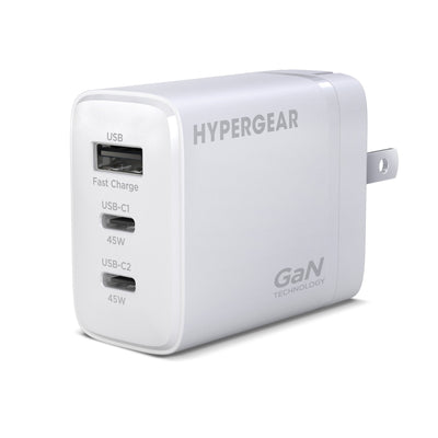 HyperGear 45W Multi Port Dual USB-C + Single USB-A Wall Charger Travel Hub - White