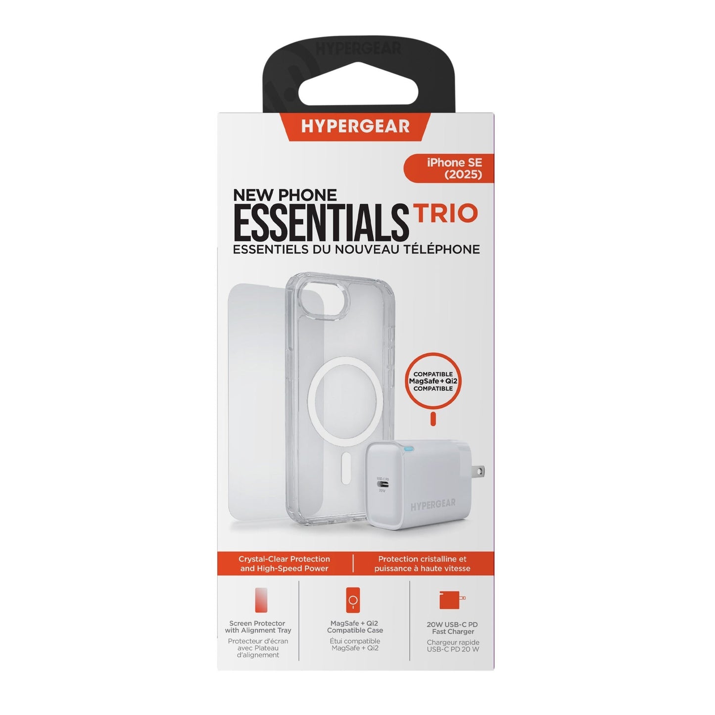 iPhone 16e HyperGear Accessory Bundle - 20W Hub, Glass, Case w/ Magsafe