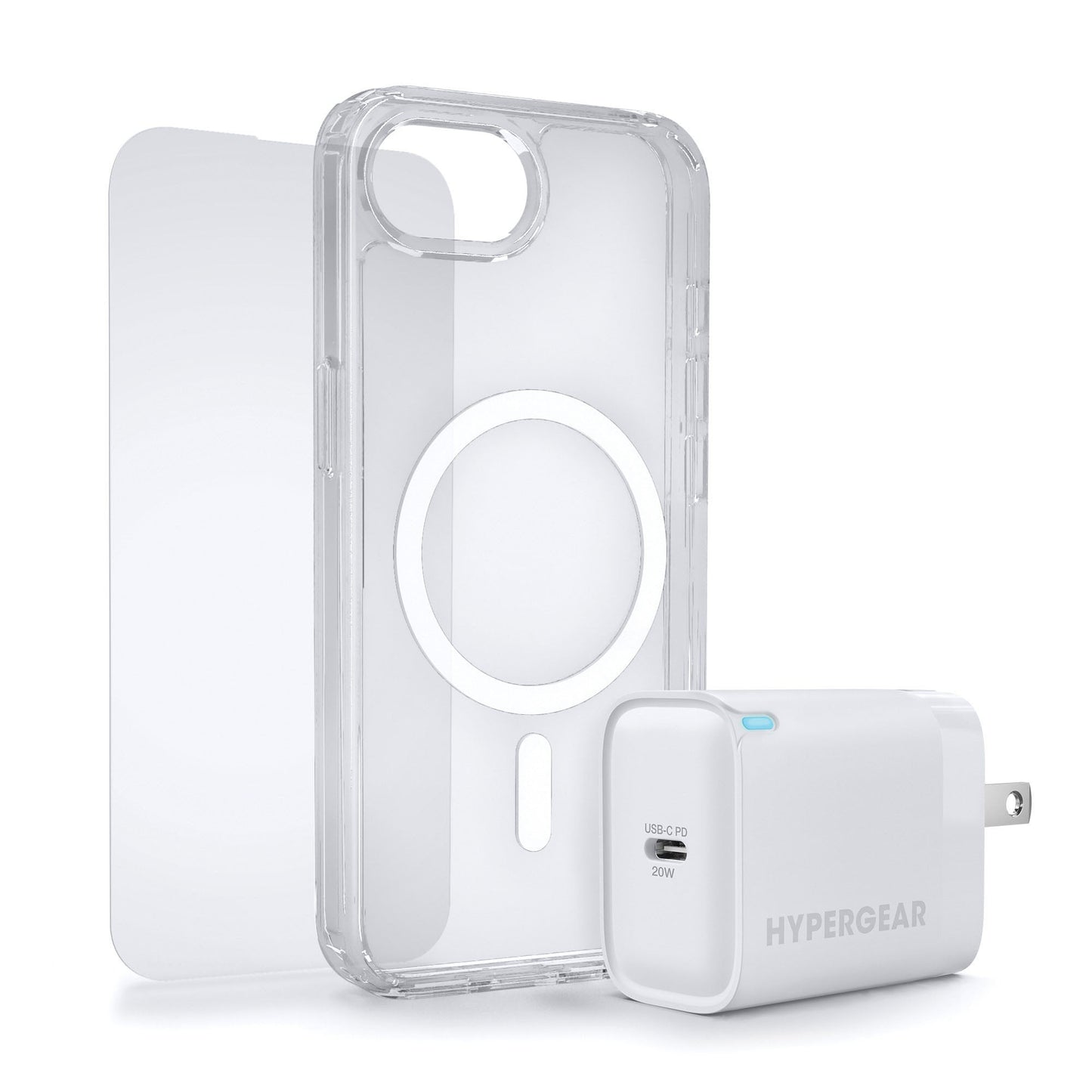 iPhone 16e HyperGear Accessory Bundle - 20W Hub, Glass, Case w/ Magsafe